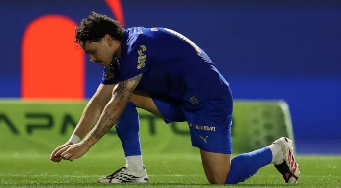 O jogador Mauricio, da SE Palmeiras, comemora seu gol contra a equipe do Red Bull Bragantino, durante partida válida pela trigésima segunda rodada, do Campeonato Brasileiro, Série A, na Arena Barueri. (Foto Cesar GrecoPalmeirasby Canon)