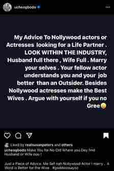 Uche Ogbodo advise fellow colleagues to marry within the Nollywood industry