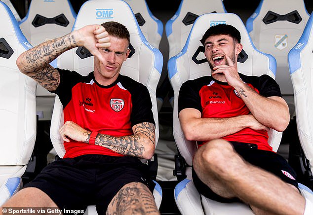 McLean is pictured alongside Adam O'Reilly before Derry City's UEFA Conference League game against HNK Rijeka back in July