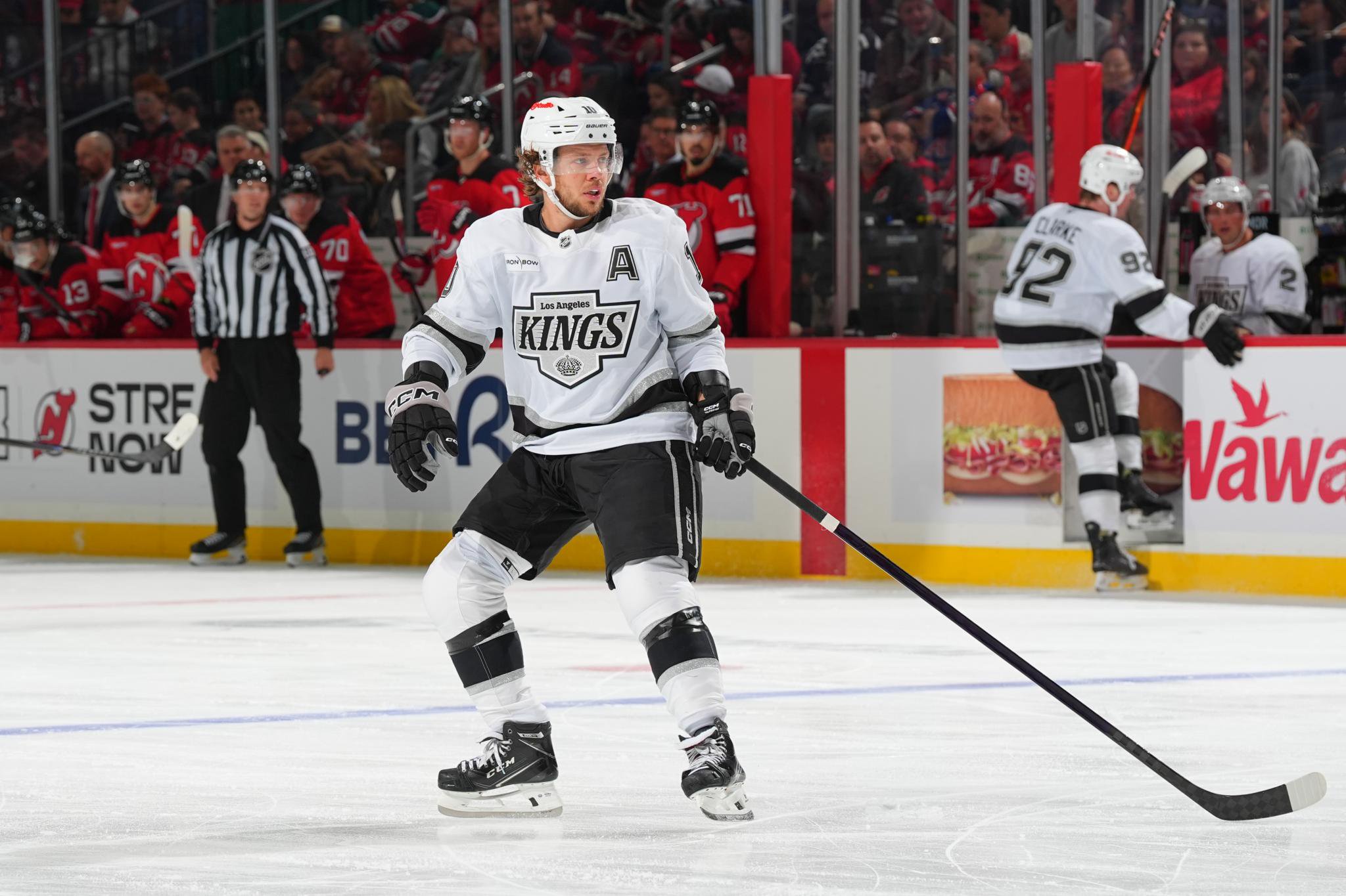 Artemi Panarin of the Los Angeles Kings skates on the ice during a game against the New Jersey Devils.