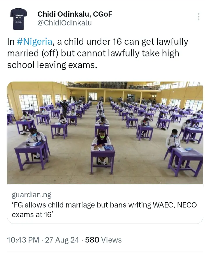 FG Under 18 Ban:In Nigeria A Child Under 16 Can Lawfully Get Marry But Can’t Take WAEC/NECO—Odinkalu