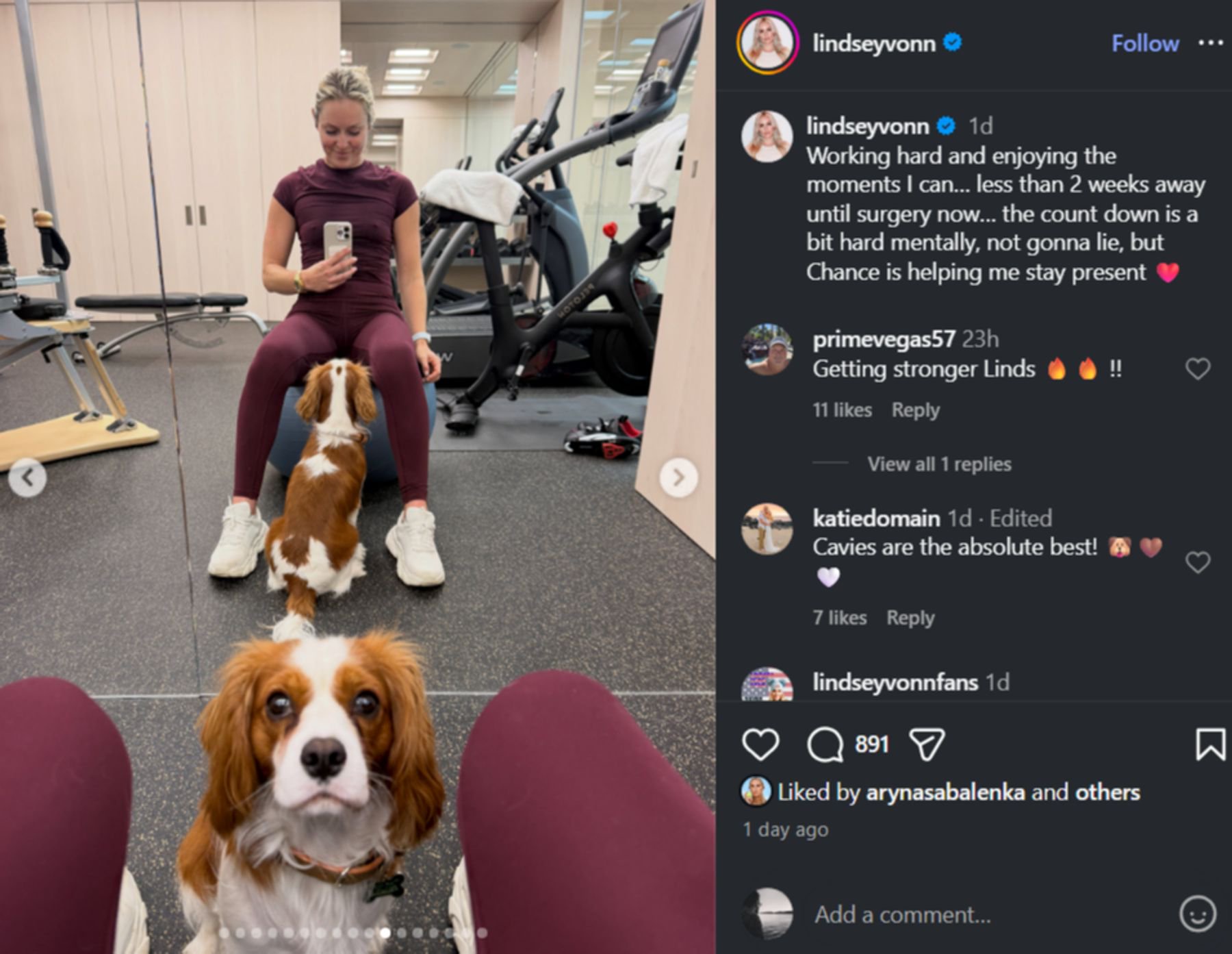 «Hart arbeiten» bis zur Operation: Vonn beim Training, Chance schaut zu.