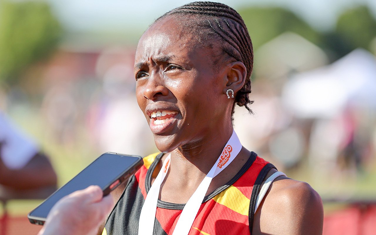 Zanele Maisa is interviewed after winning the first national title of her career, completing the women's race at the ASA 10km Championships for Central Gauteng Athletics in 35:44, with Bianca Stoltz taking silver and Tinyiko Ndala bronze for Athletics Gauteng North, at the LetsGoPotch road race in Potchefstroom on Saturday, 17 October 2026. Photo: Athletics South Africa