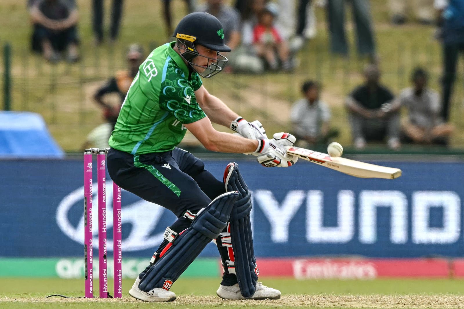 Ireland's Lorcan Tucker plays a shot during his innings against Oman at the Sinhalese Sports Club Ground in Colombo, Sri Lanka. Photograph: Ishara S. KODIKARA/AFP via Getty Images