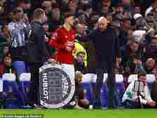 United boss Erik ten Hag (right) claimed it was the midfielder's decision to leave Stamford Bridge last summer, following reports that the Blues were seeking to offload him