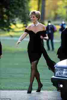 Easily one of her most unforgettable dresses, this Christina Stambolian dress became known as the 'Revenge Dress' when Diana wore it in 1994 on the night that her husband admitted to an affair with the then Camilla Parker Bowles. Diana wore the dress to a glitzy fundraising dinner at the Serpentine Gallery. Royal writer Tina Brown even described it in her 2007 book The Diana Chronicles as her 'f*** you dress'