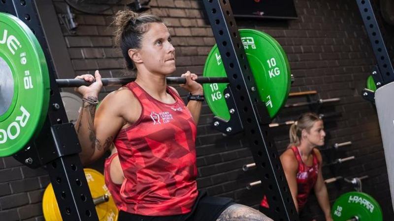 Jade Mullen lifting weights during Wales training