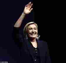 Marine Le Pen, Rassemblement National (National Rally - RN) party candidate, reacts on stage after partial results in the first round of the early French parliamentary elections in Henin-Beaumont, France, June 30, 2024