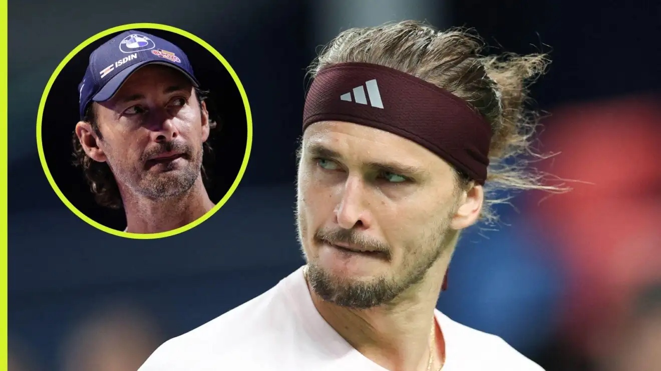Alexander Zverev with an inset of Juan Carlos Ferrero.