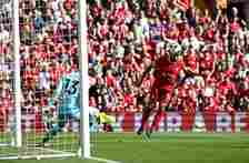 (THE SUN OUT, THE SUN ON SUNDAY OUT) Mohamed Salah of Liverpool scoring the opening goal during the Premier League match between Liverpool FC and T...