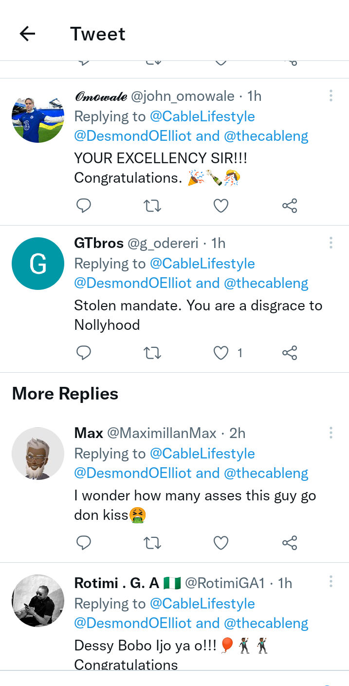 Mixed Reactions on Twitter After Desmond Elliot Wins Surulere Constituency 1 For The Third Time
