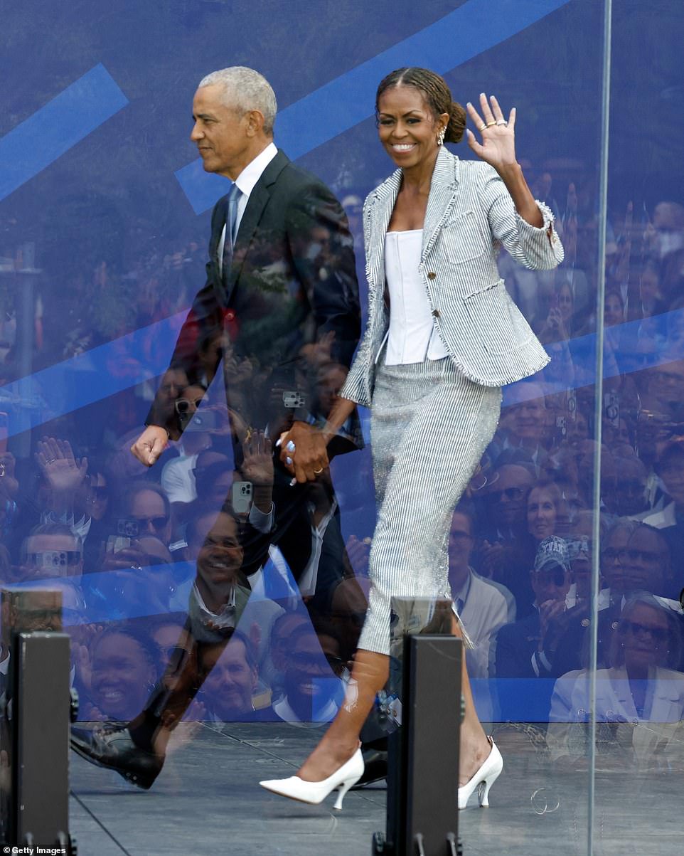 Speaking to People, he described her as 'a one-of-a-kind woman with the integrity and character, smarts and values to make me better.' 'Just being with her made me better, and she still does,' he said. 'And that she would [give] our kids a foundation that would pay off for them - and that's in fact what's happened.' Meanwhile, Michelle said that together she and Barack are each other's 'counterbalance.' 'The truth is, I probably would have been someone who stayed more put,' she said. 'I think I would have had a beautiful life here, but it would have been smaller.&nbsp;'But because of who my husband is, he offered all of us - our girls, my mom, my family - a broader sense of what's possible in life. 'He made me think more broadly about what I could do with this Harvard law degree besides be a lawyer. He gave me the courage. He was my ballast. He was like, "I got you." And however hard it’s been, the ups and downs, he’s got me.'