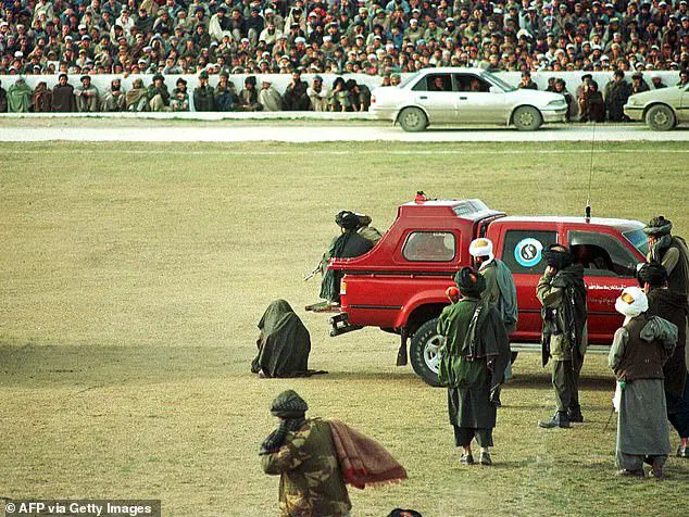 Illustrative image shows an alleged murderer being executed before a crowd in Kabul in 1998