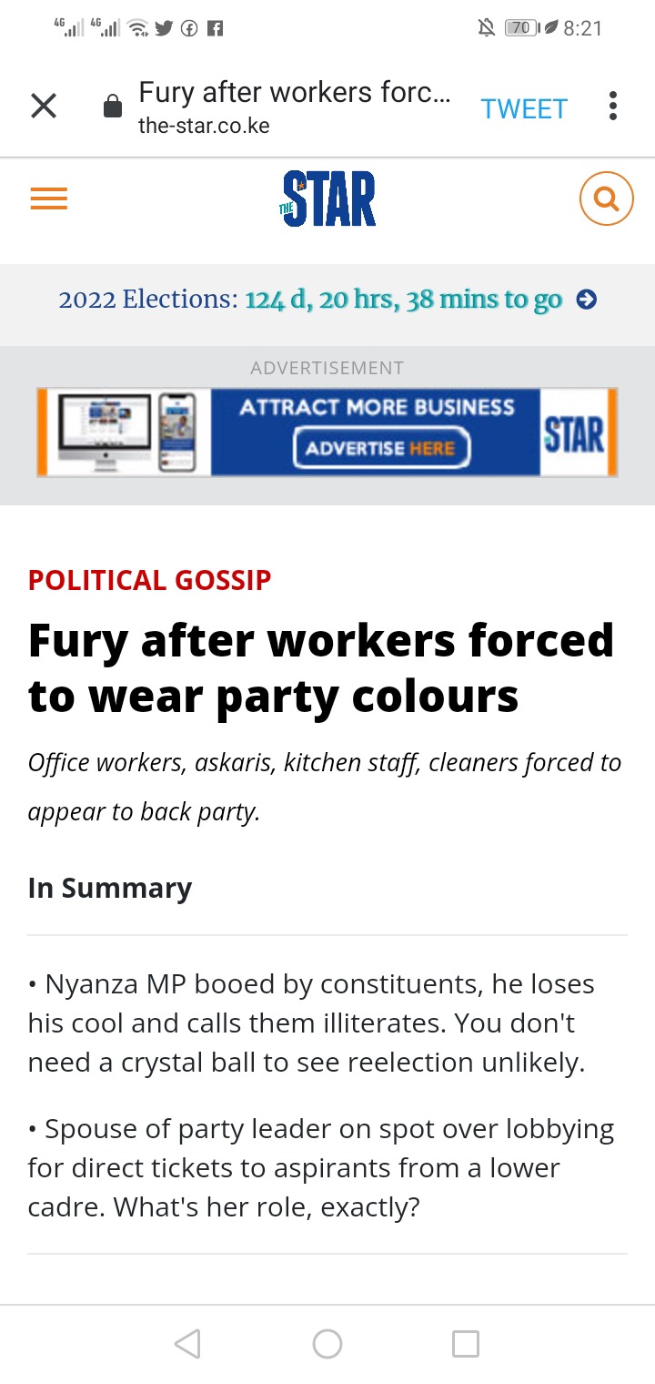  Wear Party Colours Fury As Askaris Cleaners And Staff Forced To Wear 