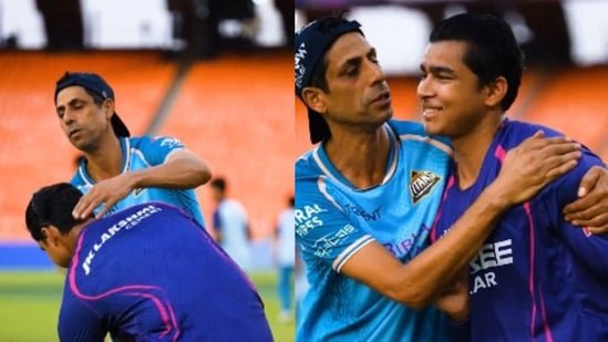 Vaibhav Sooryavanshi rushed to touch the feet of Ashish Nehra. (Rajasthan Royals - X)