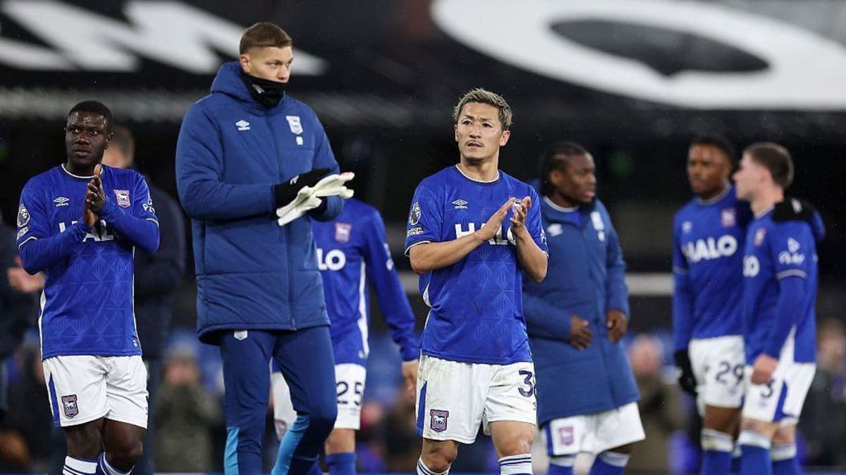 Daizen Maeda of Ipswich Town applauds the fans 