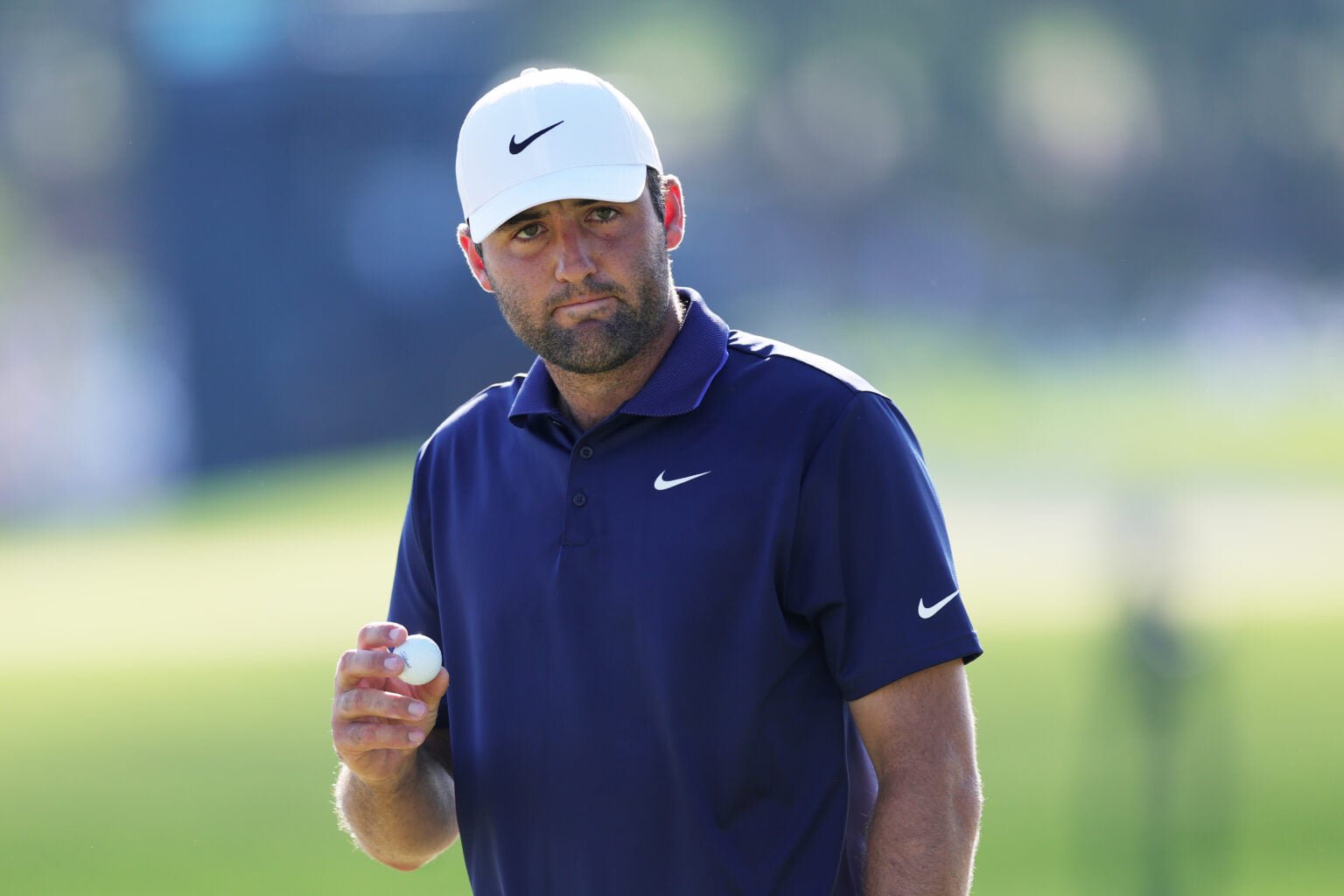 Scottie Scheffler of the United States reacts after a birdie on the 14th green during the final round of the PGA Championship at Quail Hollow Country Club