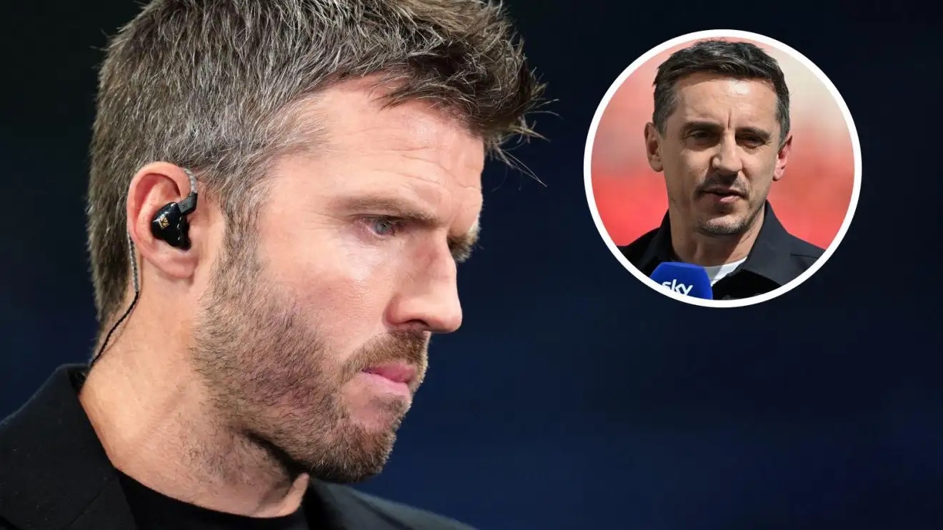 Man Utd boss Michael Carrick with Gary Neville in a circle
