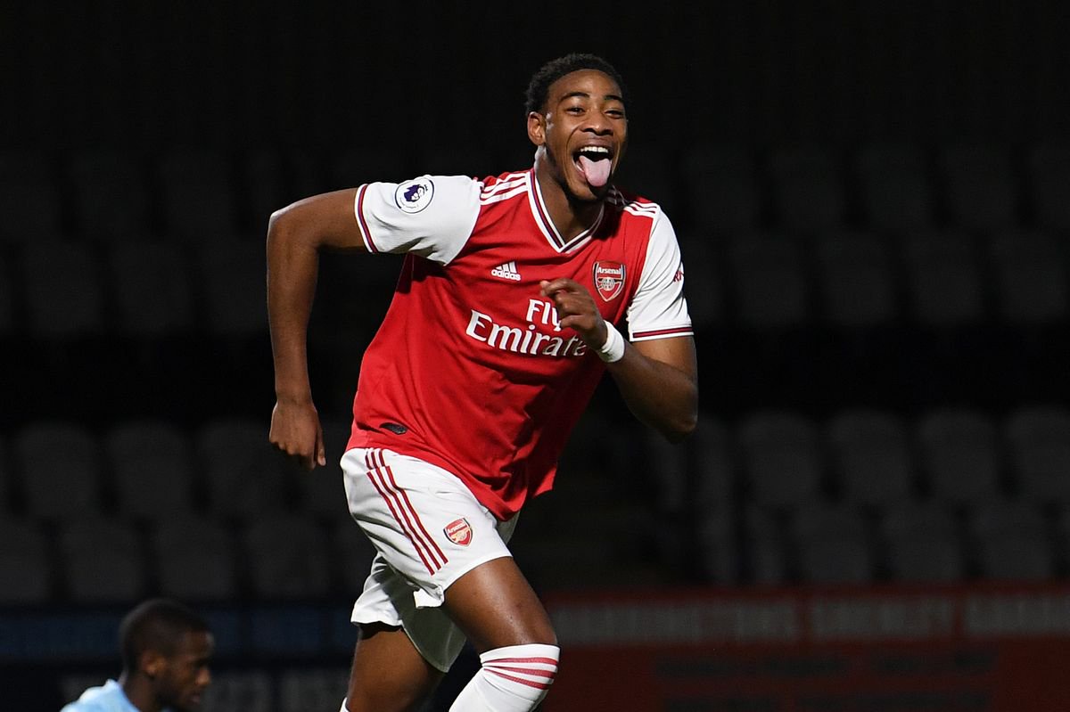 Zech Medley celebrates scoring for Arsenal