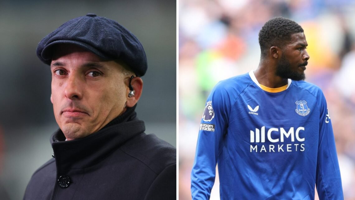 Leon Osman looks on (left), Ainsley Maitland-Niles playing for Everton (right)