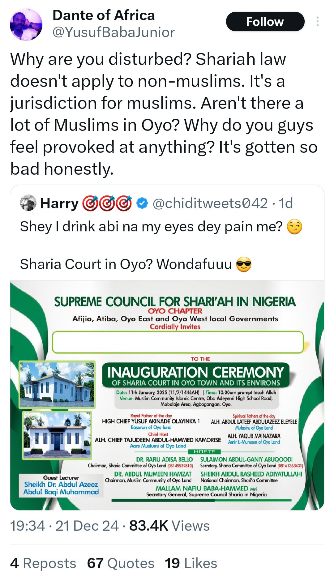 Yorubas express outrage over inauguration of Sharia Court in Oyo