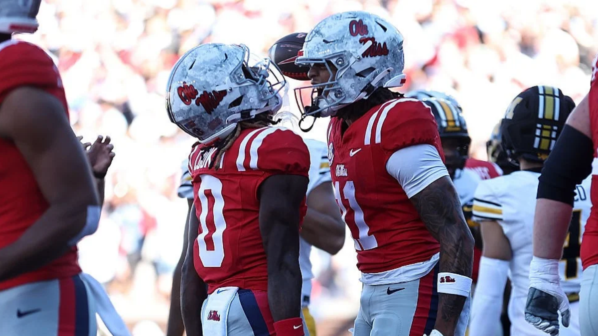 Horatio Fields and Johntay Cook II react during a football game at Vaught-Hemingway Stadium.