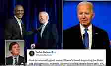 Former Fox News host Tucker Carlson floated Monday that former President Barack Obama is 'disingenuous' in his public support for President Joe Biden staying in the White House race. 81-year-old Biden's performance at Thursday's presidential debate frightened Democrats, as he bungled answers, and sounded weak and confused.