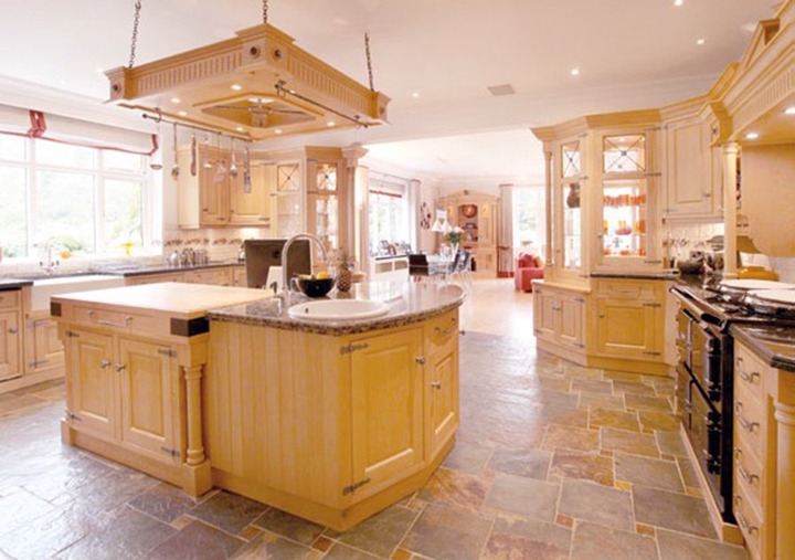 Grealish finalised the deal earlier this year and is believed to have paid with cash - pictured the property's spacious kitchen