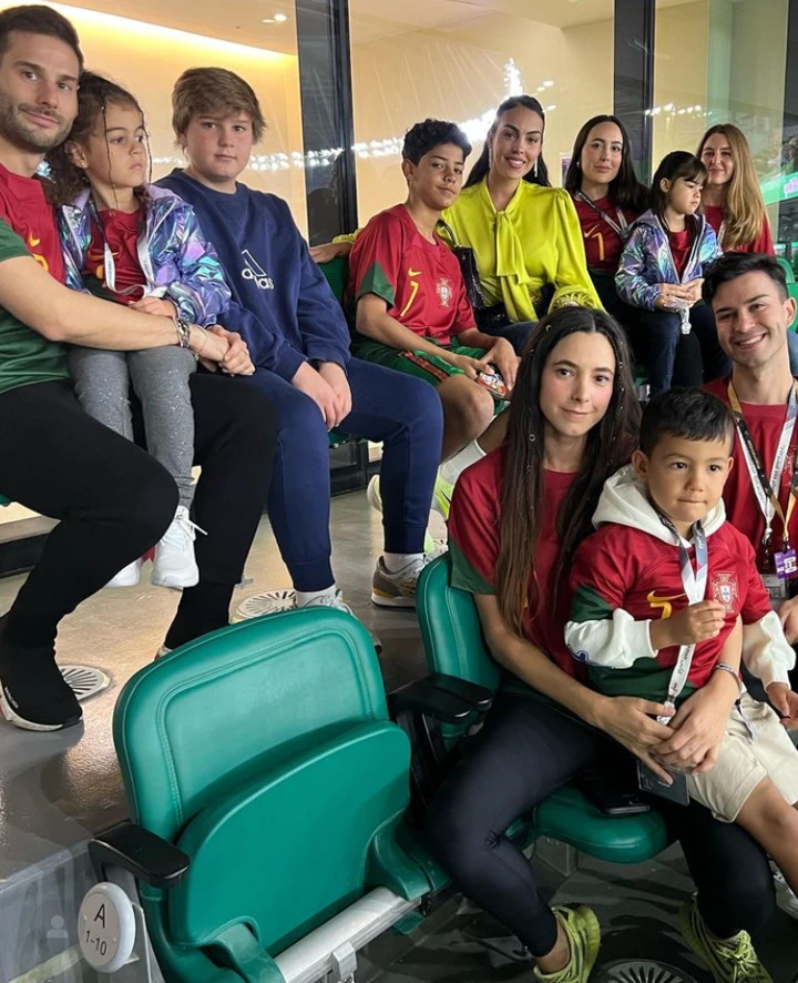 Cristiano Ronaldo wife, Georgina Rodriguez flew their kids to Qatar to watch their dad's match against South Korea (Photos) 