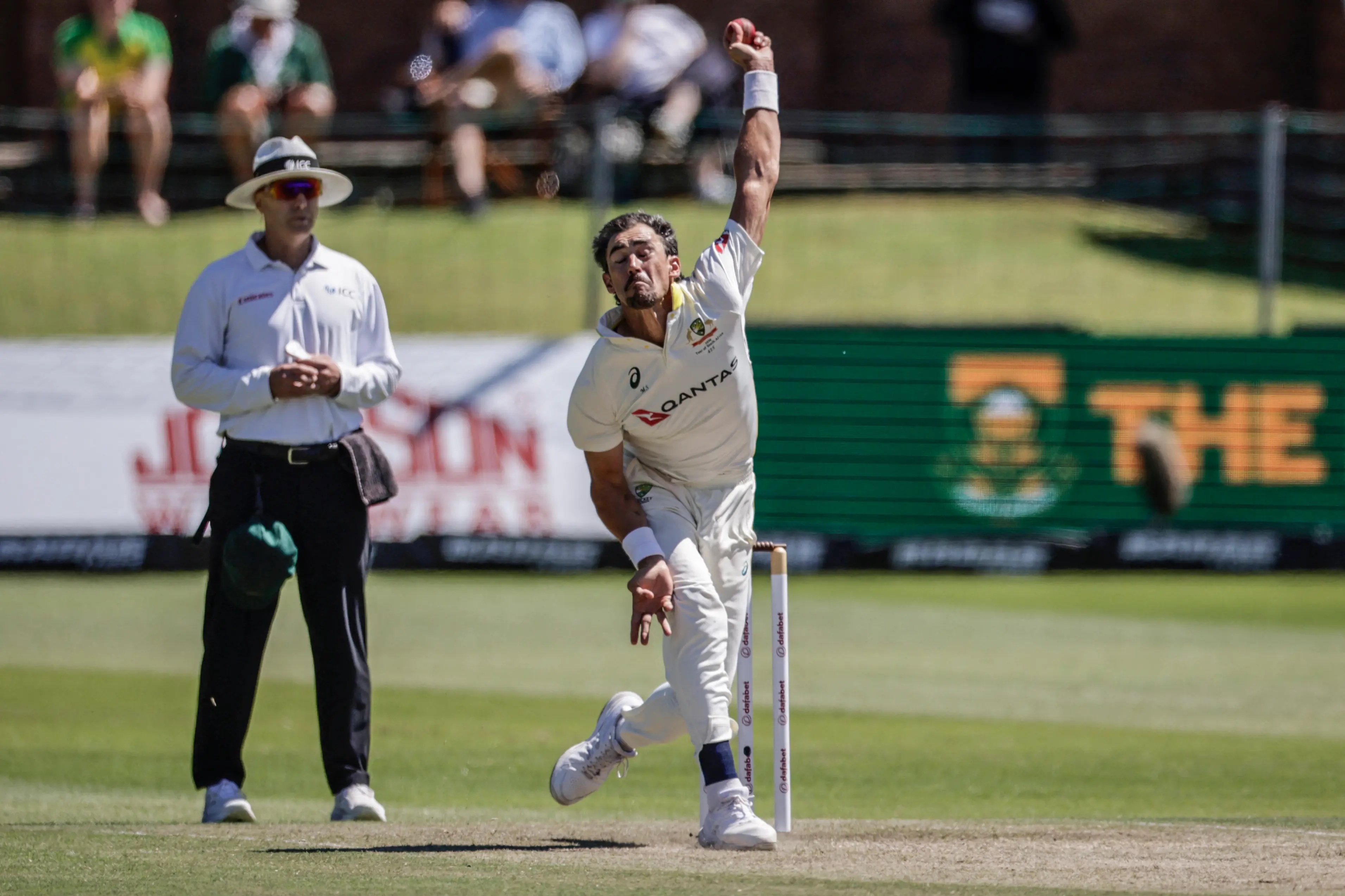Australia's Mitchell Starc delivers a ball on day three of the second Test match between South Africa and Australia at St George's Park in Gqeberha