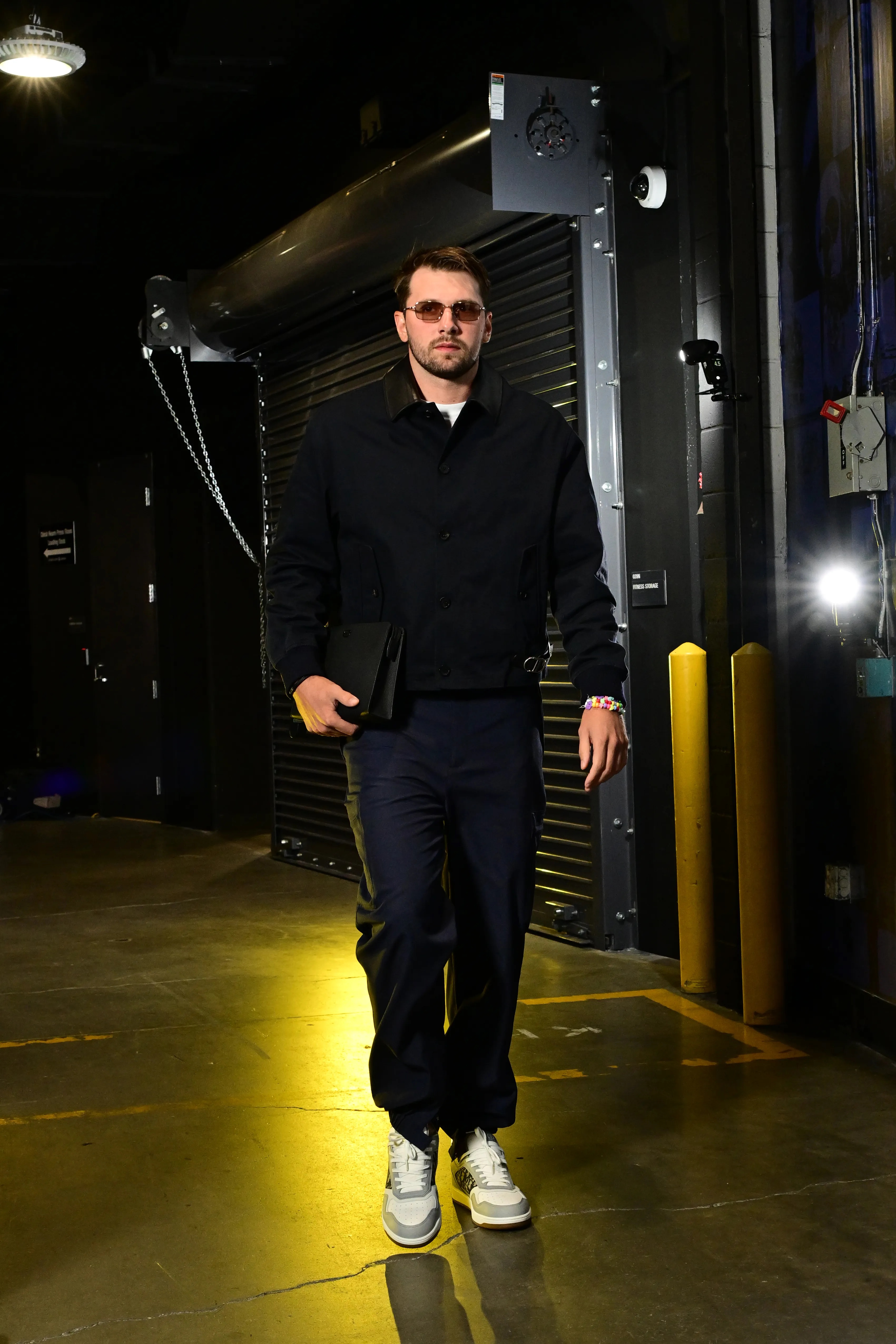 Luka Doncic arrives at Crypto.Com Arena before a game against the Golden State Warriors.