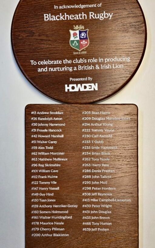 The board displaying all of the Lions produced by Blackheath Rugby Club