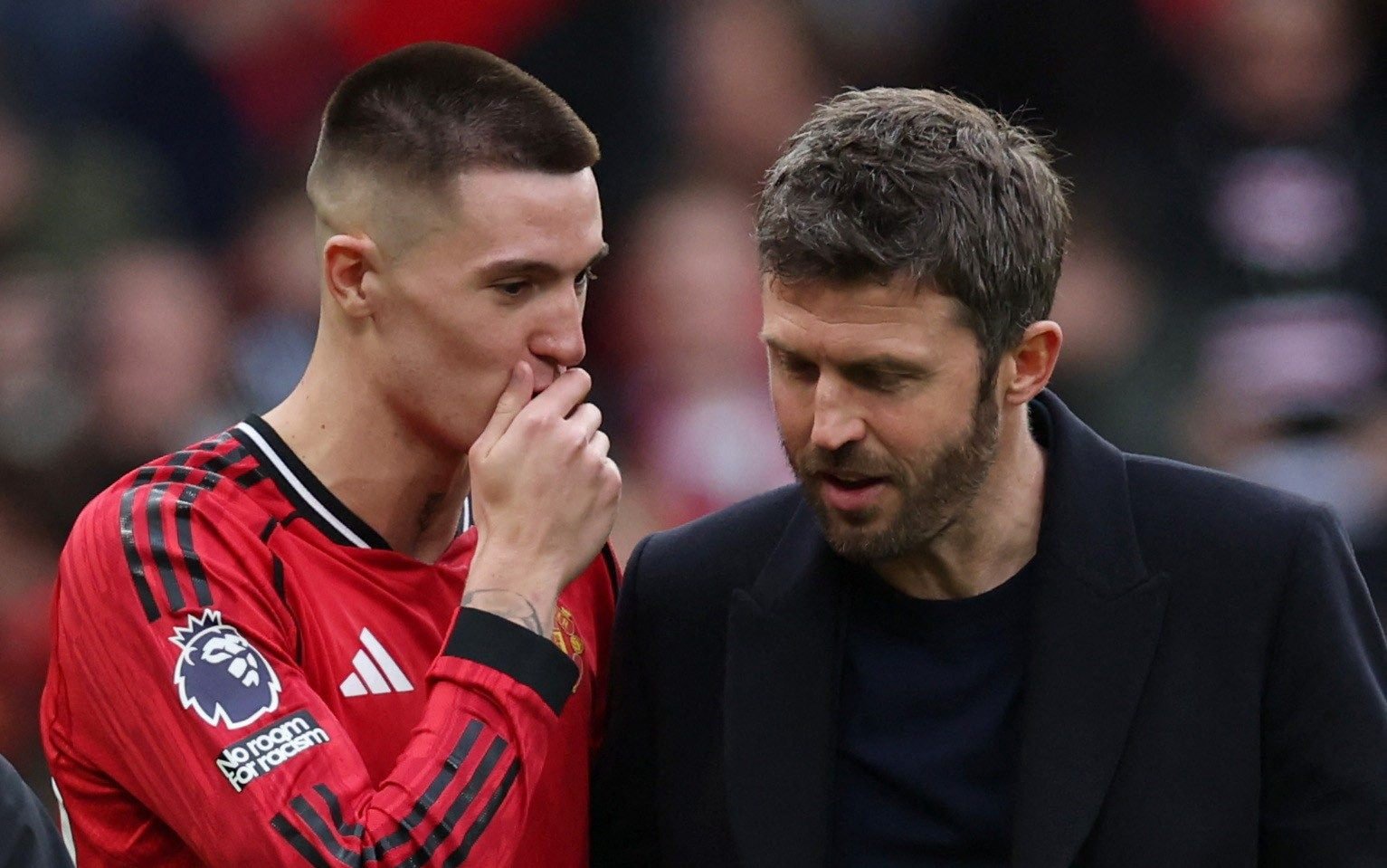 Benjamin Sesko with Manchester United manager Michael Carrick