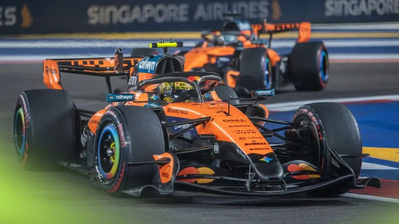 Lando Norris ahead of McLaren teammate Oscar Piastri at the 2026 Singapore Grand Prix