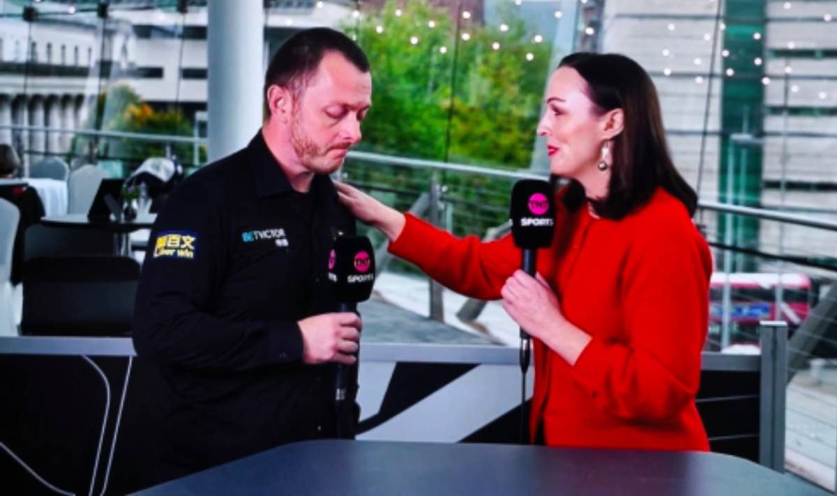 Mark Allen is visibly emotional during his live interview on TNT Sports