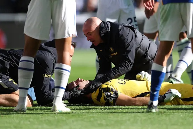 After more than eight minutes of treatment on the pitch, Martinez was carried off on a stretcher.