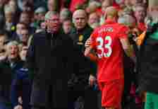 A young Jonjo Shelvey having words for Sir Alex Ferguson after his sending off