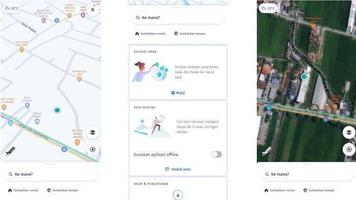 Tampilan Aplikasi HERE WeGo di HP Android
