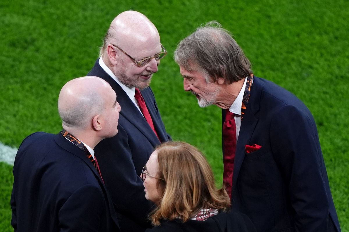 Manchester United co-owners Sir Jim Ratcliffe (right) and Avram Glazer (centre)