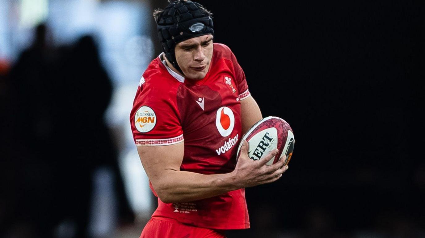 Dafydd Jenkins catches a lineout for Wales