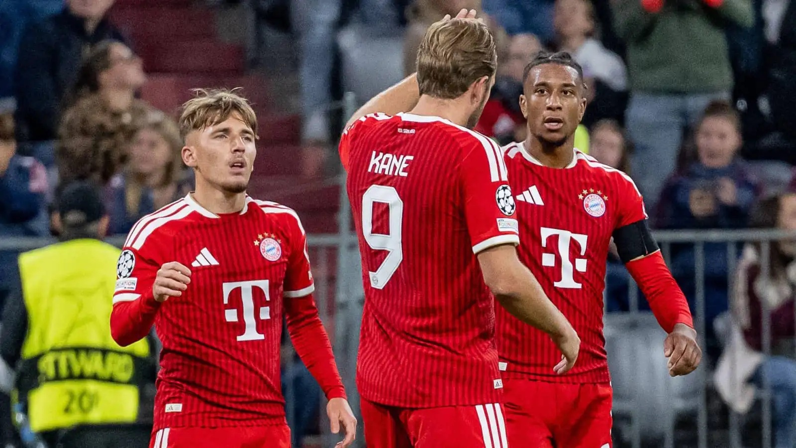 Bayern Munich stars Lennart Karl, Harry Kane and Michael Olise