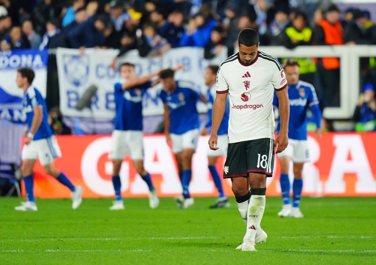 Manchester United's Youri Tielemans appears dejected during the UEFA Champions League match at the Giuseppe Sinigaglia Stadium, Como. 