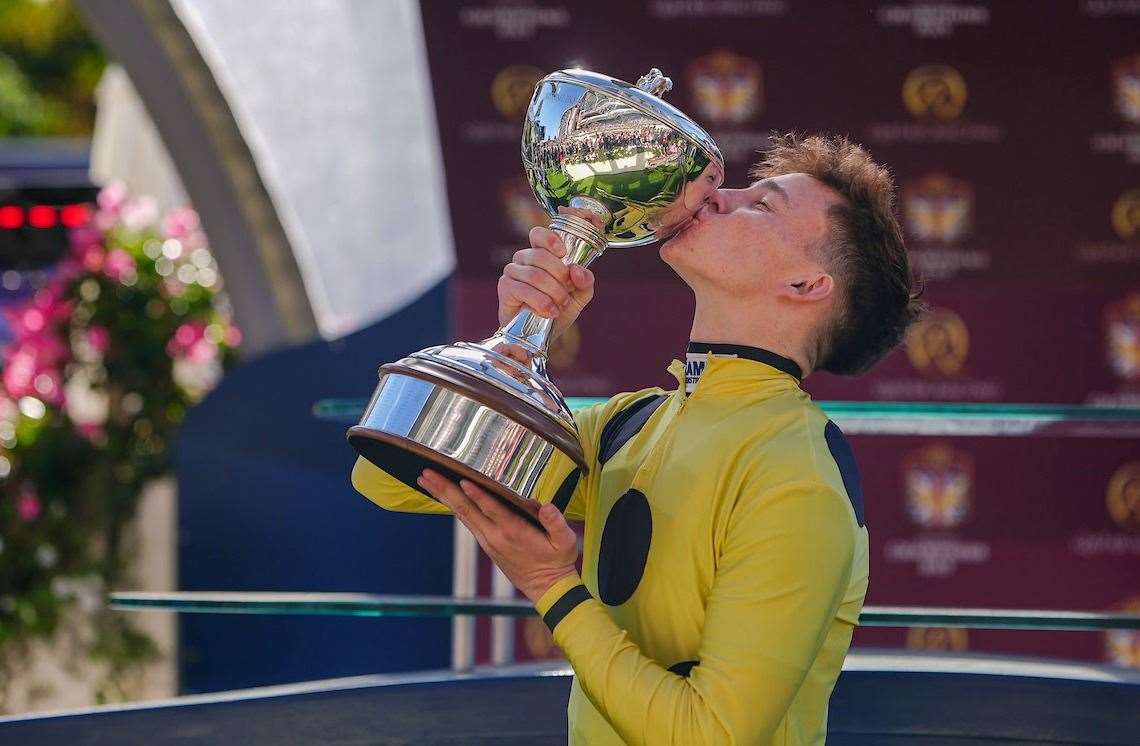 Billy Loughnane celebrates his first jockeys' title