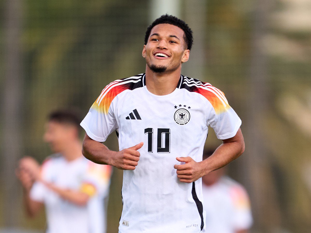 Paris Brunner celebrates a goal for Germany Under-20s