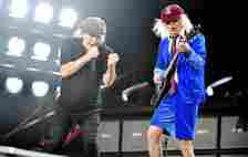 AC/DC's Brian Johnson and Angus Young at Wembley Stadium
