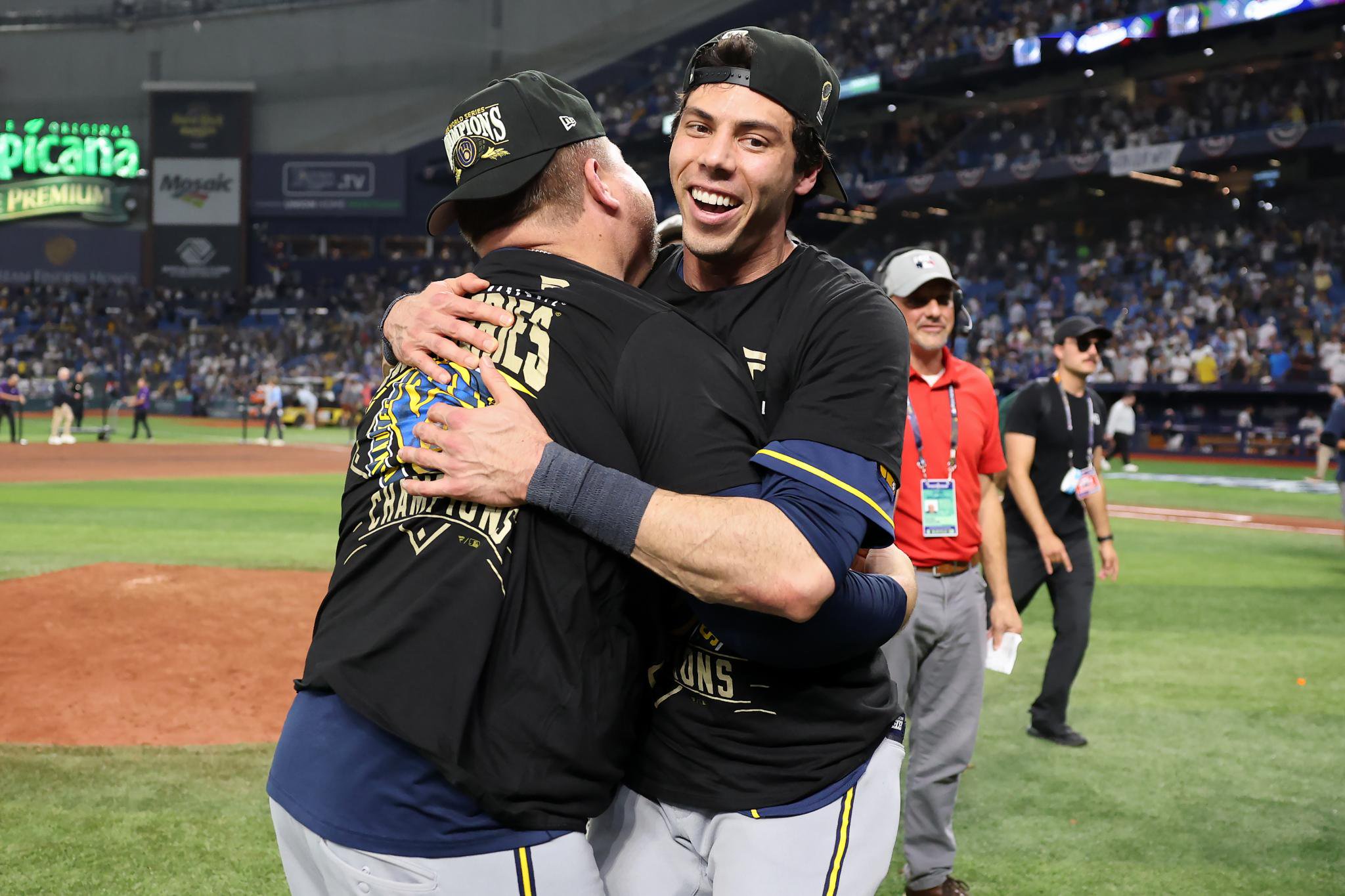 Christian Yelich of the Milwaukee Brewers celebrates after winning the World Series.