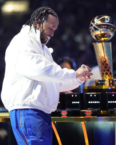 Jalen Brunson #11 of the New York Knicks receives his 2025-26 NBA Championship ring before the game against the Philadelphia 76ers on Oct. 20, 2026 at Madison Square Garden.Credit: Jesse D. Garrabrant/NBAE via Getty