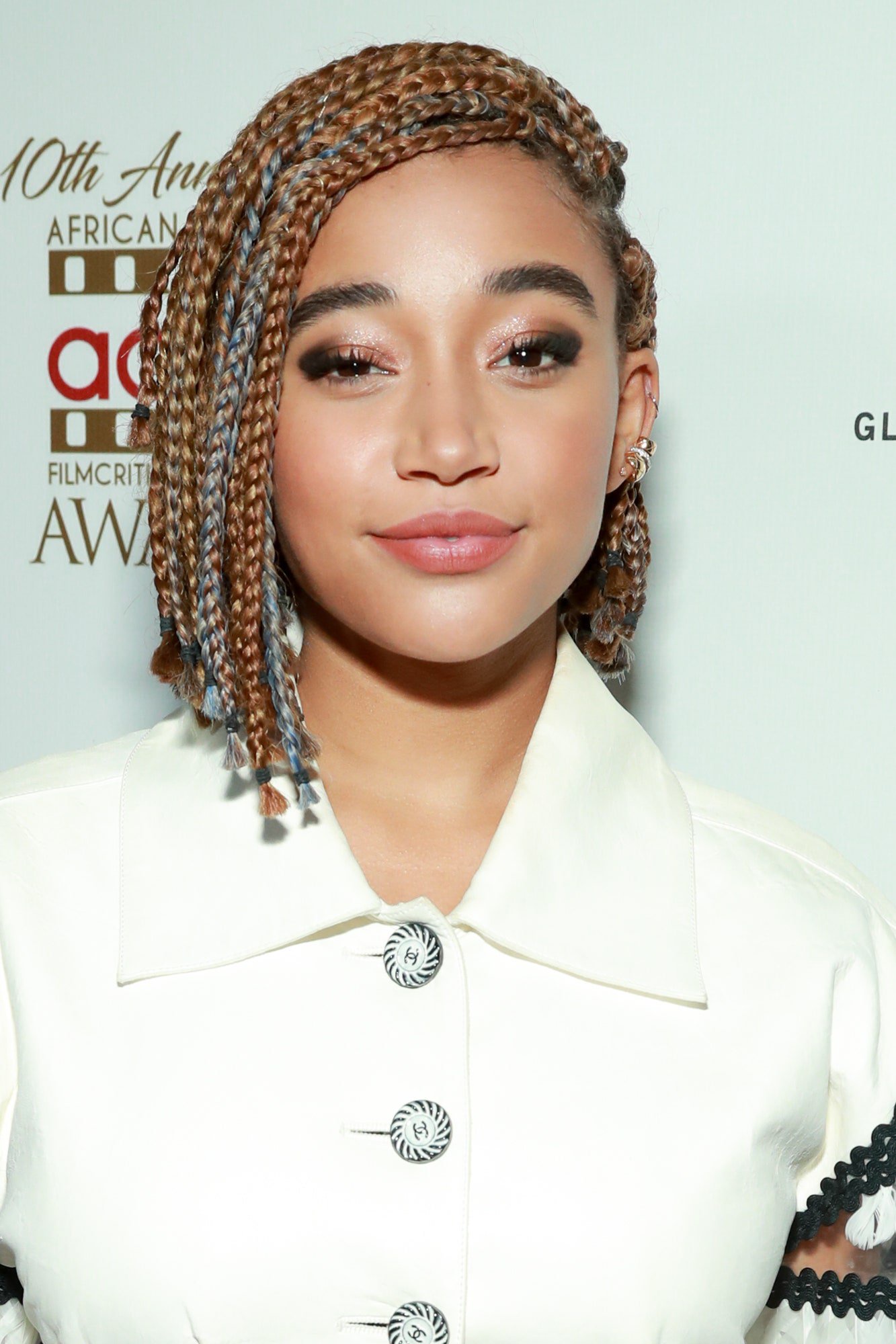 Amandla Stenberg wearing a box braids bob hairstyle