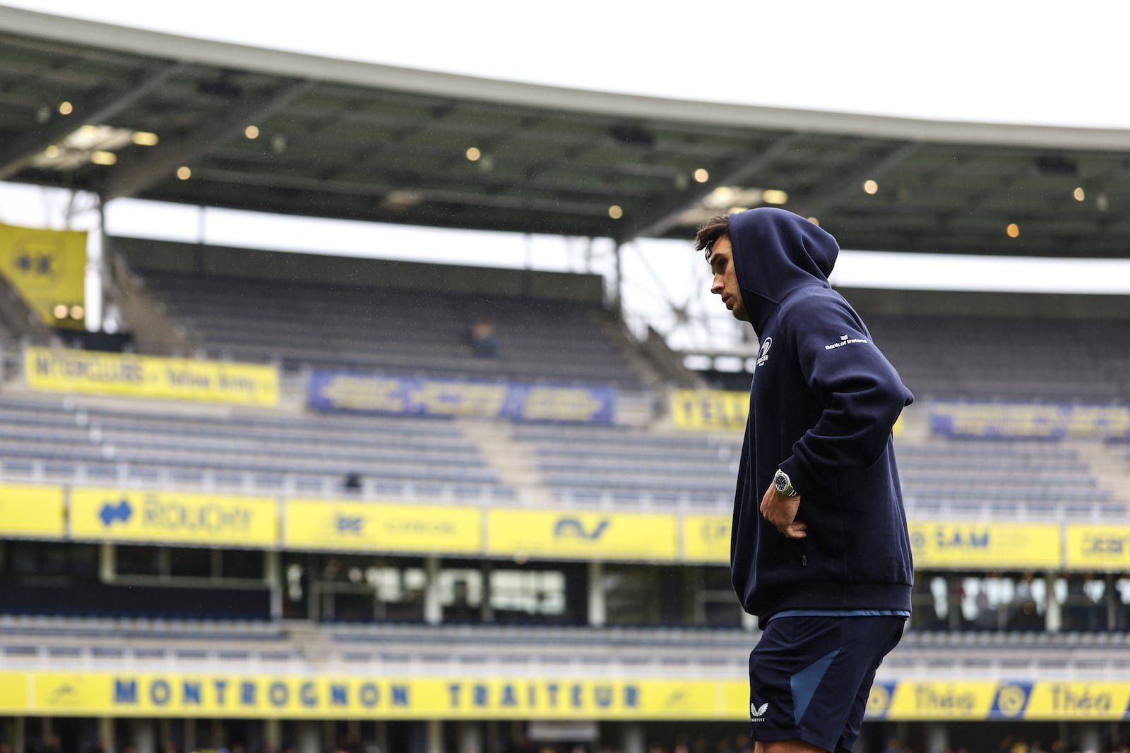  Leinster's Joey Carbery inspects the pitch ahead of the match. Photograph: Ben Brady/Inpho