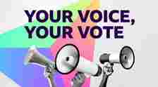 Graphic showing BBC Your Voice, Your Vote branding